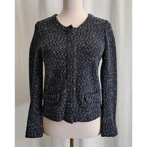 J.Crew Tweed Long Sleeve Zip Fasten Collarless Jacket Blue White Size XS